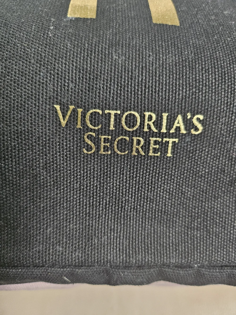 Victoria's Secret Double Black Tote Bag with Gold 'Love Made Me Do It' Print